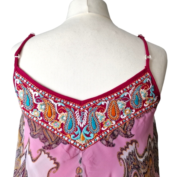 Kas New York Pink Paisley Print Embroidered Chiffon Hanky Hem Maxi Dress Size XL - Picture 10 of 12